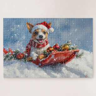Rat Terrier Hund in Sledge Let it Snow Weihnachten Puzzle