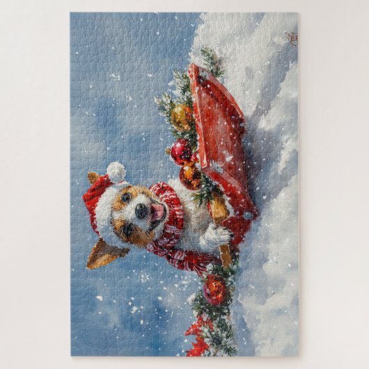 Rat Terrier Hund in Sledge Let it Snow Weihnachten Puzzle (Vertikal)