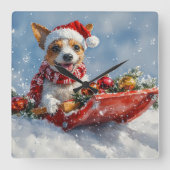 Rat Terrier Hund in Sledge Let it Snow Weihnachten Quadratische Wanduhr (Vorderseite)