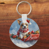 Rat Terrier Hund in Sledge Let it Snow Weihnachten Schlüsselanhänger (Rückseite)