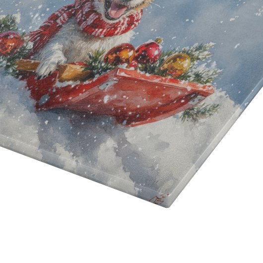 Rat Terrier Hund in Sledge Let it Snow Weihnachten Schneidebrett (Ecke)