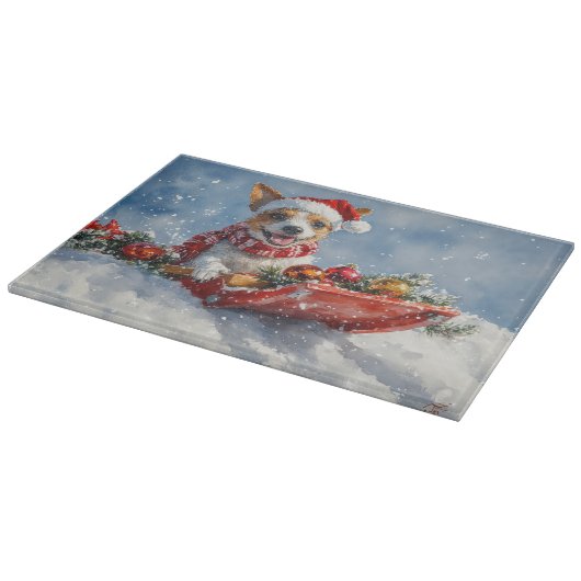 Rat Terrier Hund in Sledge Let it Snow Weihnachten Schneidebrett (Ecke)