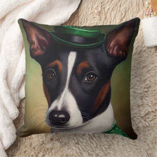Rat-Terrier-Hund in St. Patrick's Day-Kleid Kissen