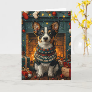 Rat Terrier Hund mit Weihnachtsgeschenken Kamin Karte