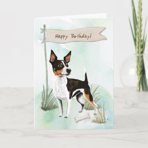 Rat Terrier Hund Rasse Outdoor under Birthday Sign Karte