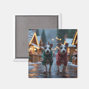 Rat-Terrier-Hunde Weihnachten Schnee Feiertag Magnet