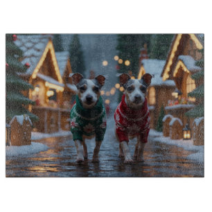 Rat-Terrier-Hunde Weihnachten Schnee Urlaub Schneidebrett