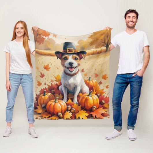 Rat Terrier im Herbst hinterlässt Erntedank Art Fleecedecke (Beispiel)