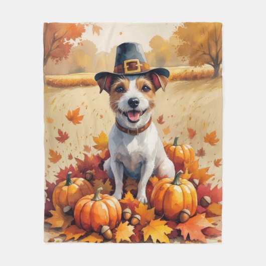 Rat Terrier im Herbst hinterlässt Erntedank Art Fleecedecke (Vorderseite)