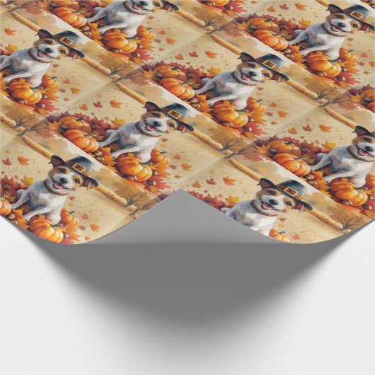 Rat Terrier im Herbst hinterlässt Erntedank Art Geschenkpapier (Ecke)