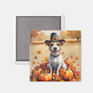 Rat Terrier im Herbst hinterlässt Erntedank Art Magnet
