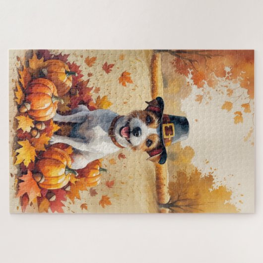 Rat Terrier im Herbst hinterlässt Erntedank Art Puzzle (Horizontal)