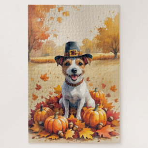 Rat Terrier im Herbst hinterlässt Erntedank Art Puzzle