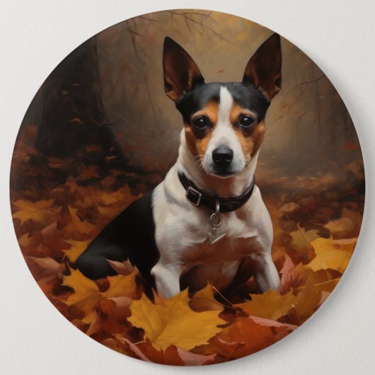 Rat Terrier im Herbst Leaves Fall Inspiriert Button (Vorderseite)