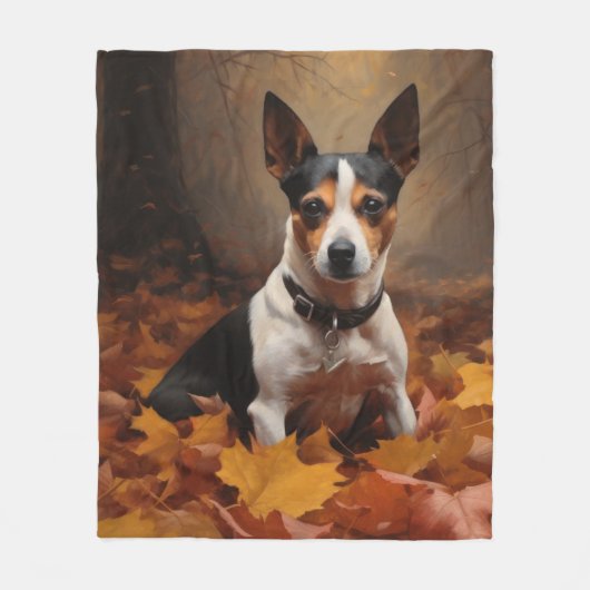Rat Terrier im Herbst Leaves Fall Inspiriert Fleecedecke (Vorderseite)