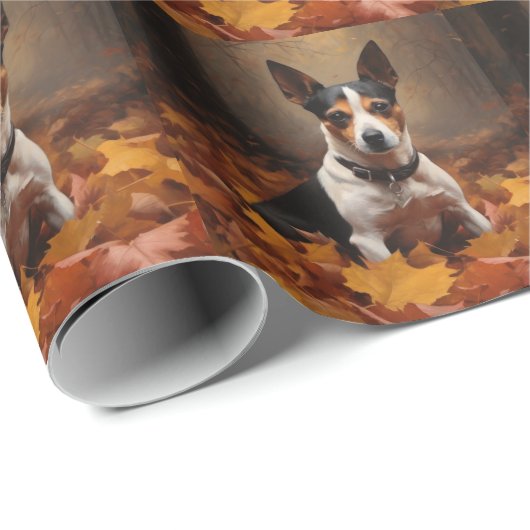 Rat Terrier im Herbst Leaves Fall Inspiriert Geschenkpapier (Rolleneckpunkt)