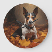 Rat Terrier im Herbst Leaves Fall Inspiriert Große Wanduhr (Vorderseite)