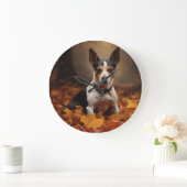 Rat Terrier im Herbst Leaves Fall Inspiriert Große Wanduhr (Zuhause)