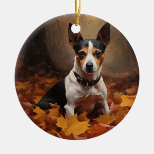 Rat Terrier im Herbst Leaves Fall Inspiriert Keramik Ornament (Vorne)