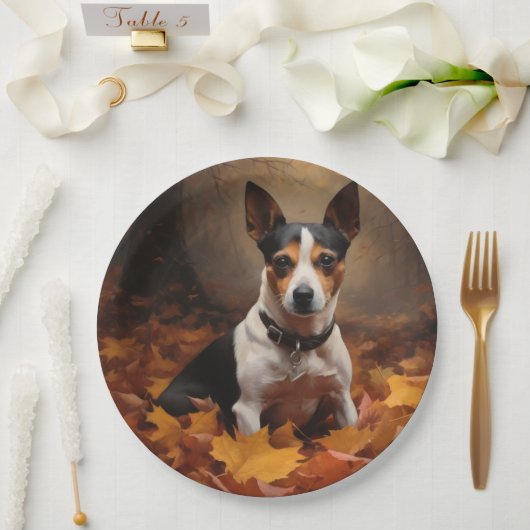 Rat Terrier im Herbst Leaves Fall Inspiriert Pappteller (Hochzeit)