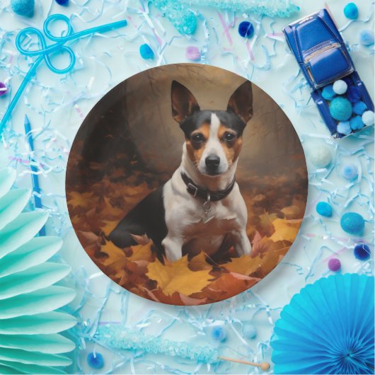 Rat Terrier im Herbst Leaves Fall Inspiriert Pappteller (Party)