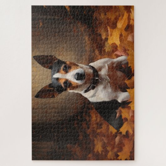 Rat Terrier im Herbst Leaves Fall Inspiriert Puzzle (Vertikal)