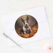 Rat Terrier im Herbst Leaves Fall Inspiriert Runder Aufkleber (Umschlag)