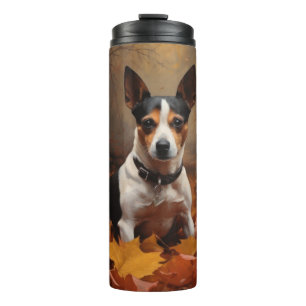Rat Terrier im Herbst Leaves Fall Inspiriert Thermosbecher