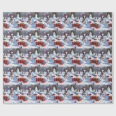 Rat Terrier läuft im Schnee mit Weihnachtshut Geschenkpapier (Flach)