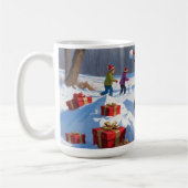 Rat Terrier läuft im Schnee mit Weihnachtshut Kaffeetasse (Links)