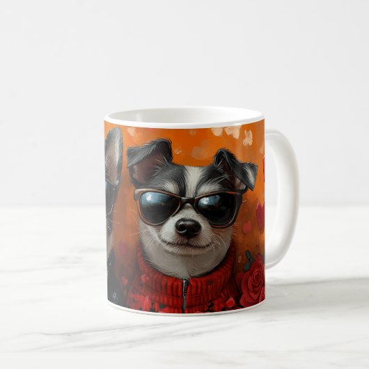 Rat Terrier mit Herz-Rose Valentinstag Kaffeetasse (VorderseiteRechts)