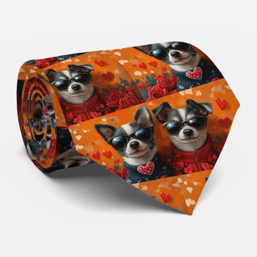 Rat Terrier mit Herz-Rose Valentinstag Krawatte (Gerollt)