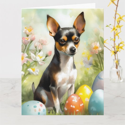 Rat Terrier mit Ostereier Karte (Gelbe Blume)
