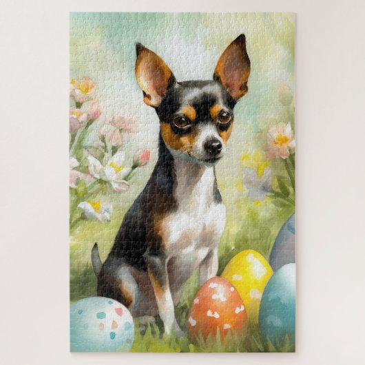 Rat Terrier mit Ostereier Puzzle (Vertikal)