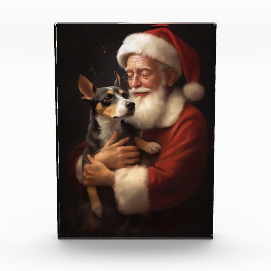 Rat Terrier mit Weihnachtsmann Weihnachten Fotoblock (Vorderseite)