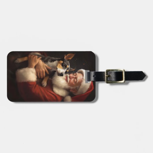 Rat Terrier mit Weihnachtsmann Weihnachten Gepäckanhänger (Vorderseite horizontal)