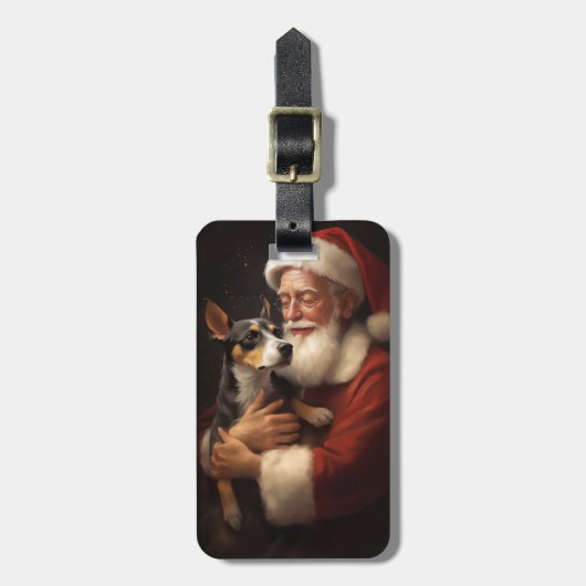 Rat Terrier mit Weihnachtsmann Weihnachten Gepäckanhänger (Vorderseite vertikal)