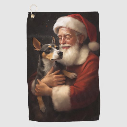 Rat Terrier mit Weihnachtsmann Weihnachten Golfhandtuch (Vorderseite)