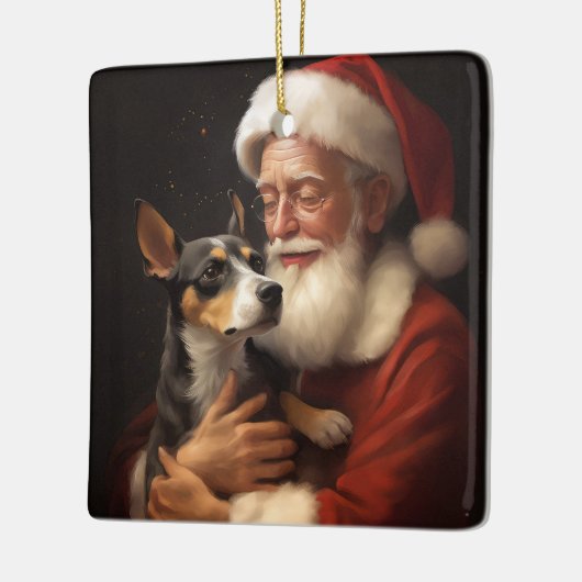 Rat Terrier mit Weihnachtsmann Weihnachten Keramikornament (Links)