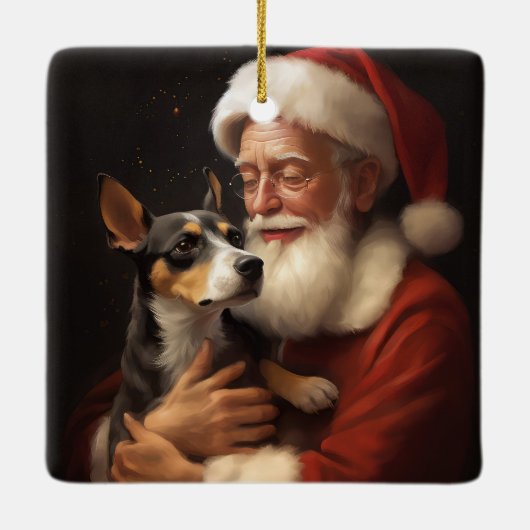 Rat Terrier mit Weihnachtsmann Weihnachten Keramikornament (Rückseite)