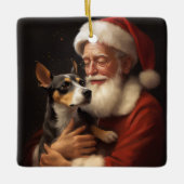 Rat Terrier mit Weihnachtsmann Weihnachten Keramikornament (Vorderseite)