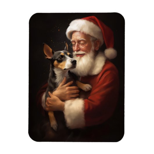 Rat Terrier mit Weihnachtsmann Weihnachten Magnet (Vertikal)