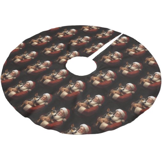 Rat Terrier mit Weihnachtsmann Weihnachten Polyester Weihnachtsbaumdecke (Schrägansicht)