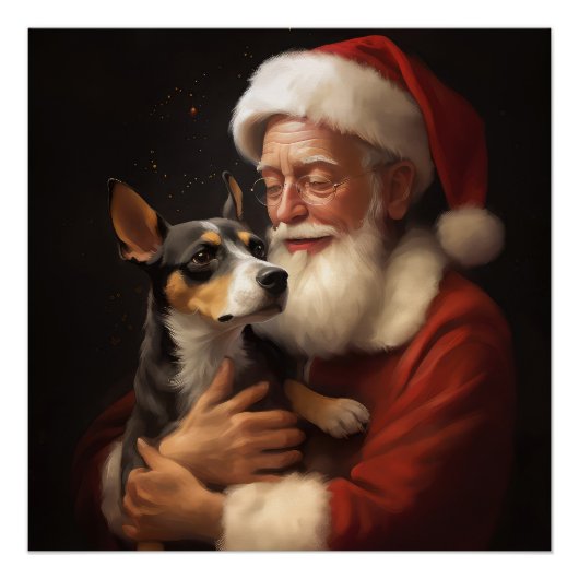 Rat Terrier mit Weihnachtsmann Weihnachten Poster (Vorderseite)