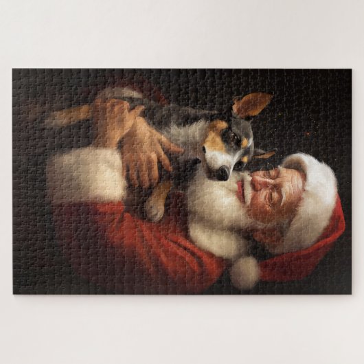 Rat Terrier mit Weihnachtsmann Weihnachten Puzzle (Horizontal)