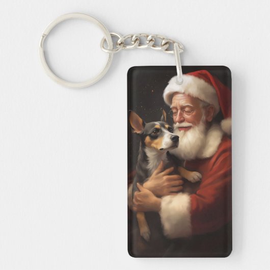 Rat Terrier mit Weihnachtsmann Weihnachten Schlüsselanhänger (Vorderseite)