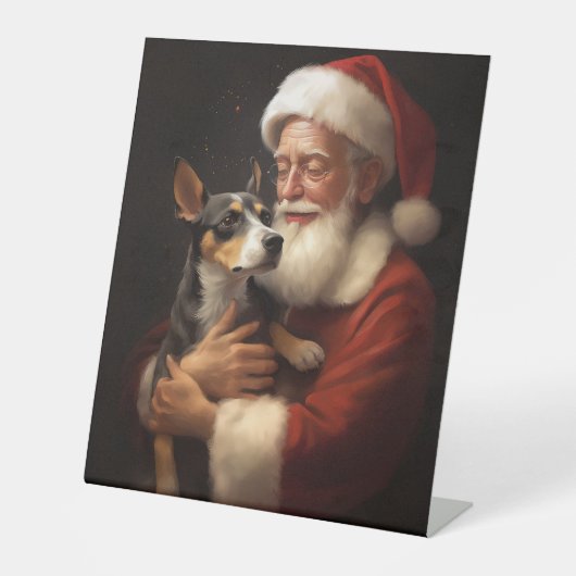 Rat Terrier mit Weihnachtsmann Weihnachten Sockelschild (Vorderseite)