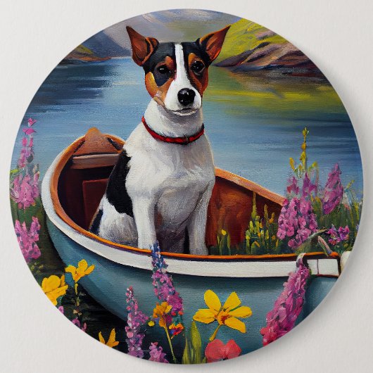 Rat Terrier on a Paddle: Ein Landschaftliches Aben Button (Vorderseite)