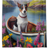 Rat Terrier on a Paddle: Ein Landschaftliches Aben Duschvorhang (Vorderseite)