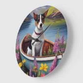 Rat Terrier on a Paddle: Ein Landschaftliches Aben Große Wanduhr (Winkel)